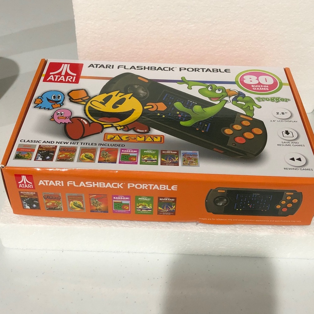 ATARI Flashback Portable Handheld Game Console Black/Orange, NEW opened to show